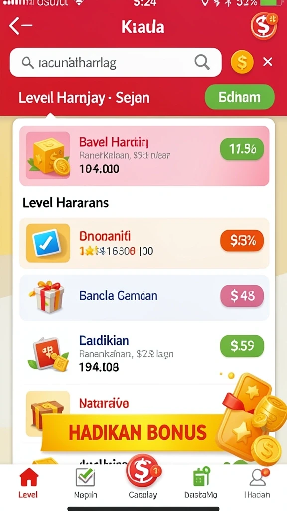 Screenshot menunjukkan fitur bonus dengan hadiah yang menggiurkan.
